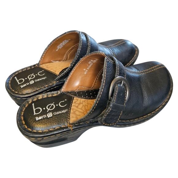 BOC Black Leather Mule Clogs | Size 6 | Buckle Accent | Slip-On | Everyday Style - Picture 5 of 6